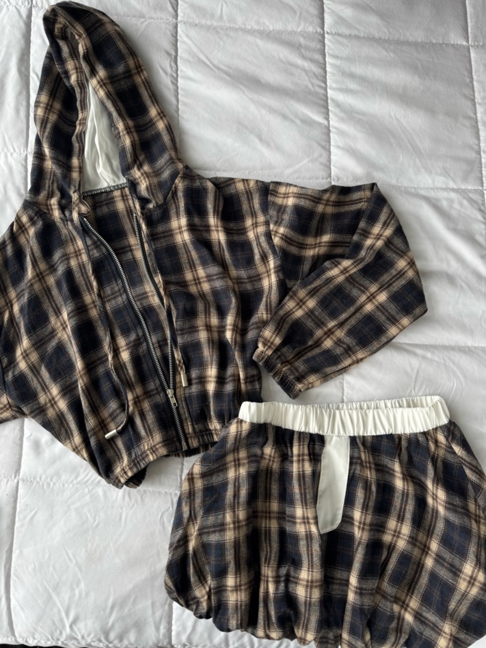 Black and Tan Plaid Bubble Skirt Set